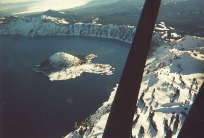 Flying over Crater Lake in Oregon