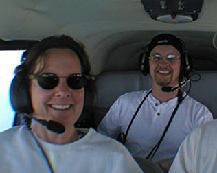 Linda and our waiter David out for a scenic flight along the Lost Coast