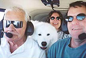 Flying with Dad, Linda, and our dog Lightning